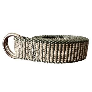 Bison Designs Mens Woven Nylon D-Ring Belt Olive Green Tan Striped Made in USA